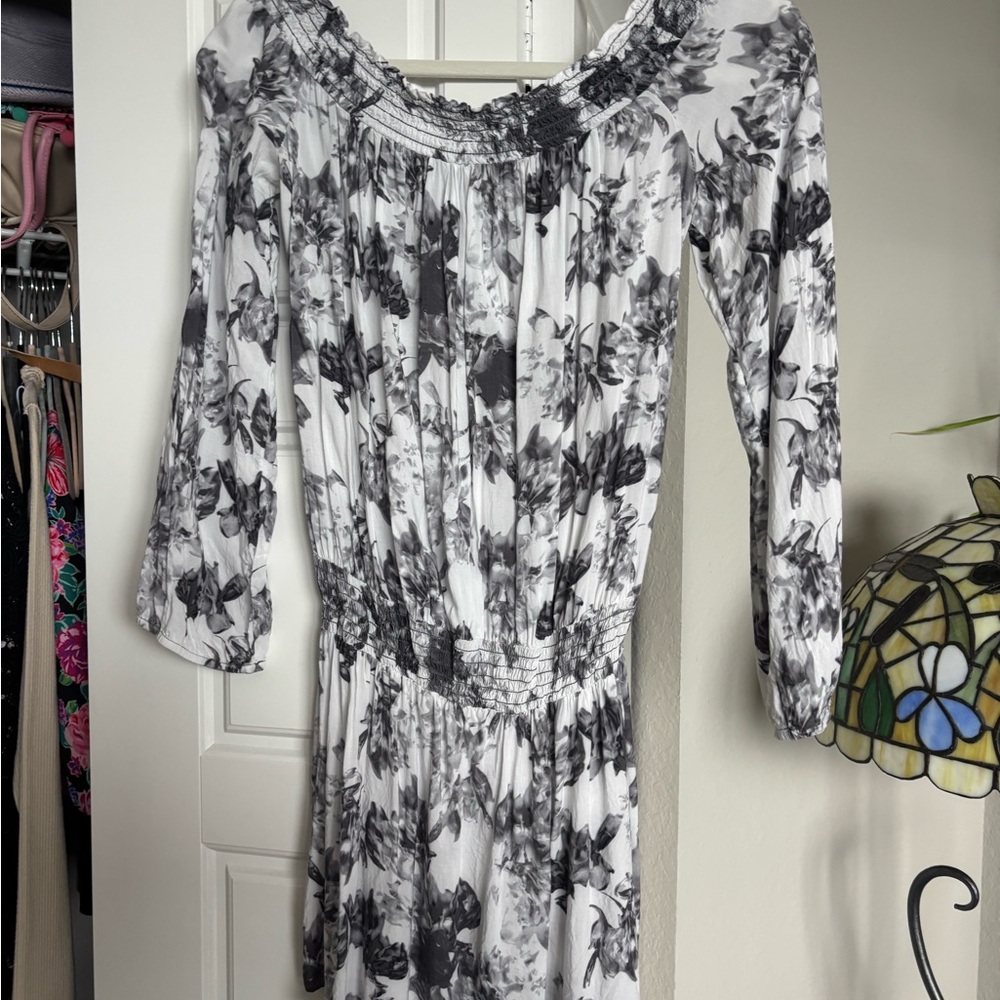 INTERMIX Monochrome Floral Long Sleeve Dress